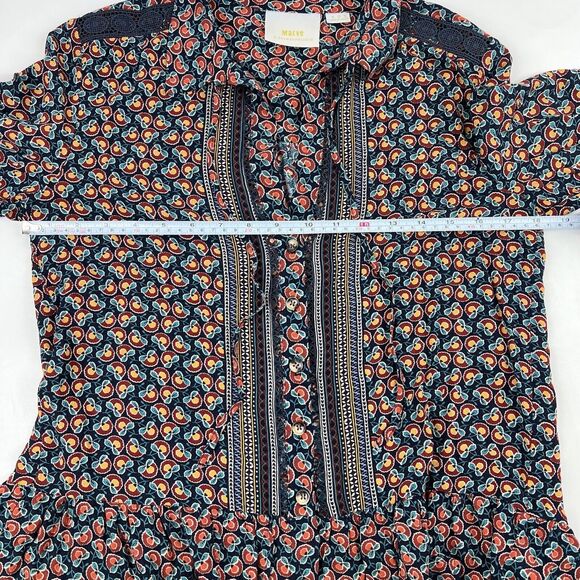 MAEVE Anthropologie Flounced Peasant Janie Blouse Top Shirt Floral Navy Button 6 - Picture 8 of 10
